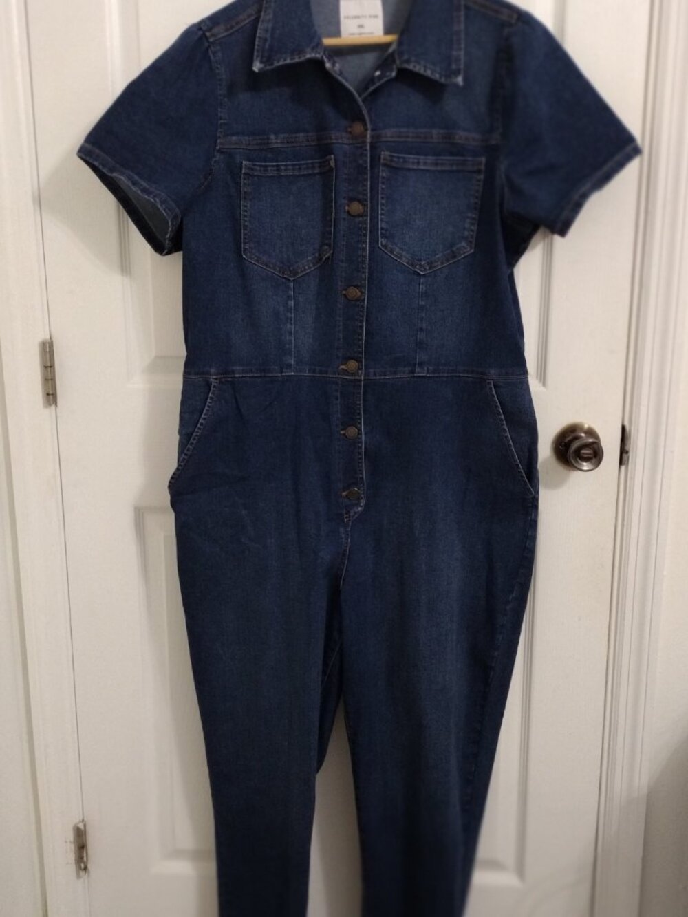 Celebrity Pink Denim Cargo Boilersuit Jumpsuit XXL Stretch Blue One Piece - Picture 4 of 9